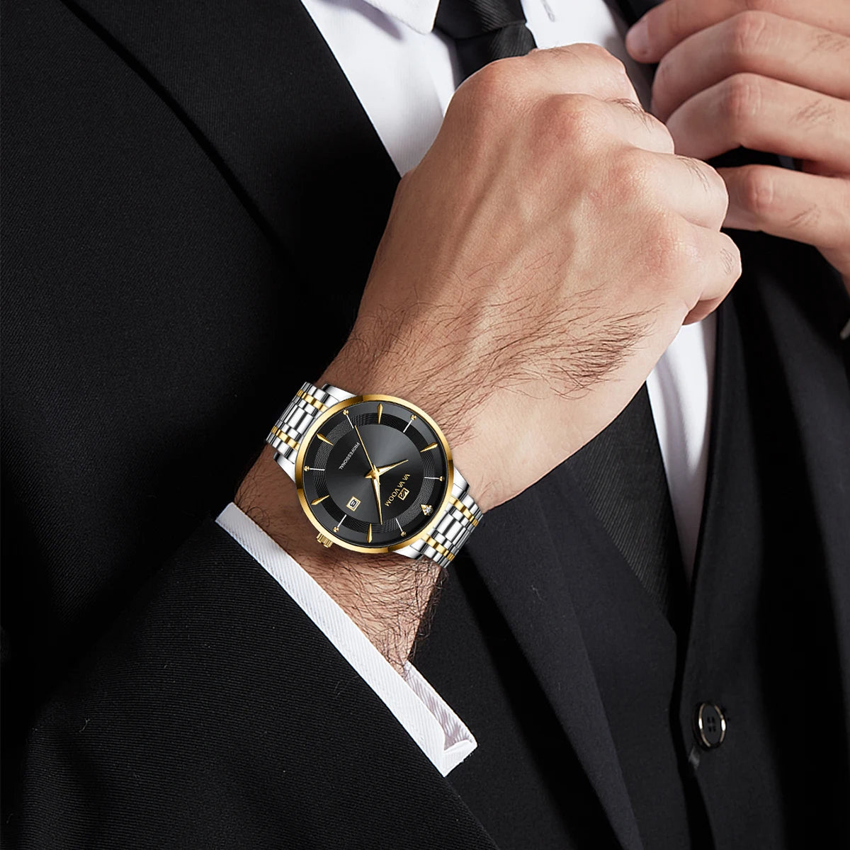 Gold & Blue Black Stainless Steel Watch